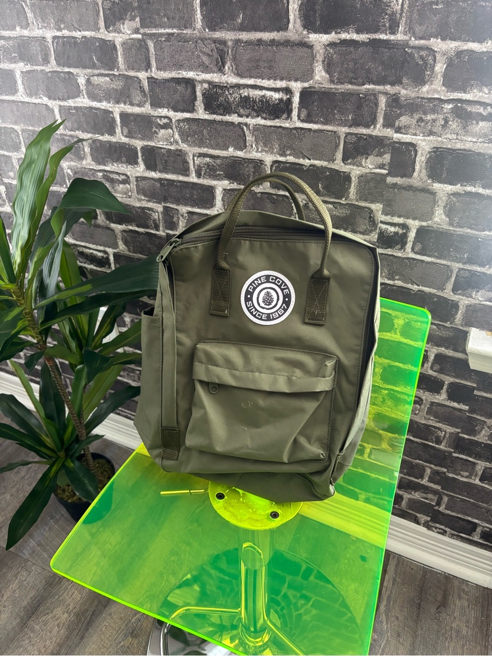 & Other Stories Olive Green Canvas Backpack with Front Pocket
